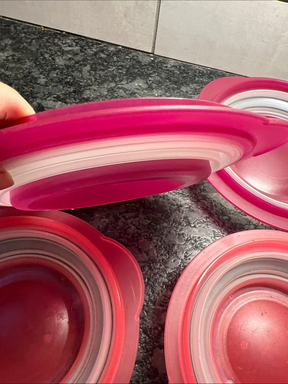 Tupperware Collapsable Red and Pink Round Storage Containers - Set of 4